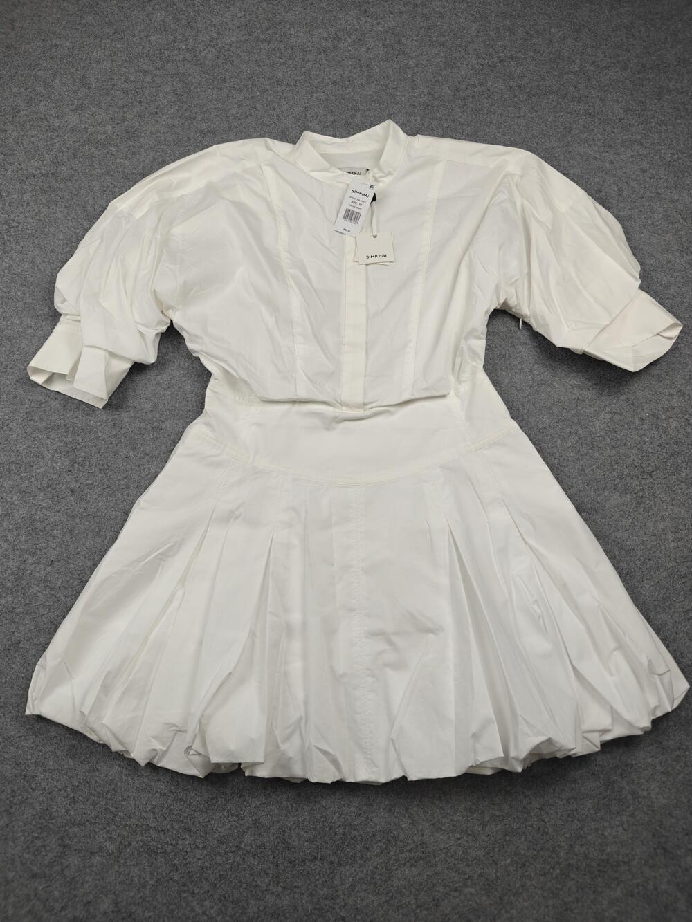 SIMKHAI Dress Womens 10 White Shirt Dress Fit Flare Puff Sleeve Lined MSRP $495